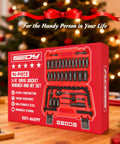 Garage-Grade Do-It-All 96 Piece Three Eighths Inch Drive Impact Socket Set With Wrench And Bits in red box on table