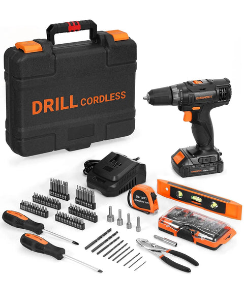 Must Have Cordless Drill Set With 108 Piece Home Tool Kit, 20V Li-Ion Battery And Charger, LED Work Light, drill and tools