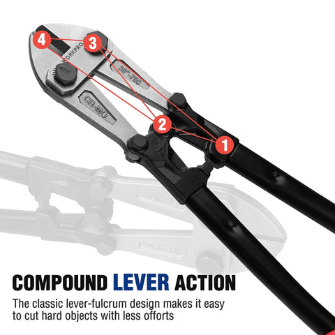 Beefy 30 Inch Bolt Cutter With Bi Material Handle And Soft Rubber Grip, Drop Forged Chrome Molybdenum Steel Blades close-up