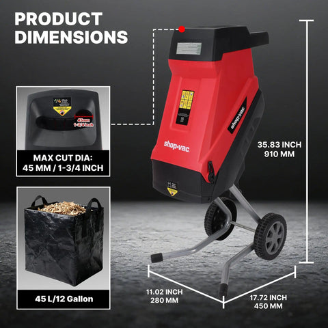 Powerful 15 Amp Electric Wood Chipper Shredder for Easy Yard Cleanup with 45L Collection Bag and 1-3/4 Inch Cutting Diameter