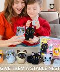 Mother and child enjoying Cat Sewing Kit For Kids Beginners Starter Kit With Pre-Punched Felt Learn To Sew For Ages 6 To 12 Includes Five Kitten Projects Colorful Threads Safe Felt Pieces Totally DIY Gift For Girls And Boys, showing completed kitten crafts.