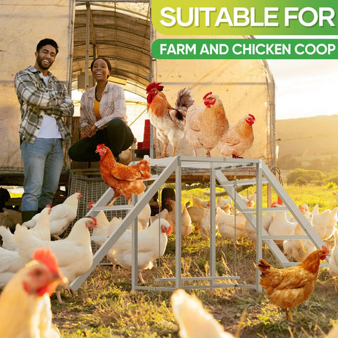 Chicken Coop Perch With Swing And Ladder Set in use with chickens outdoors on farm