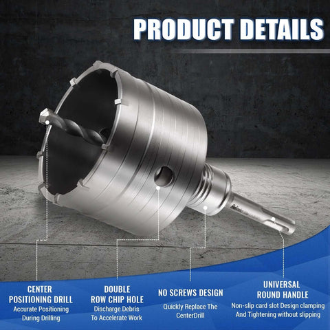 Zeliceka concrete hole saw kit with SDS/Max shank, silver metal, 30–110 mm sizes, side view