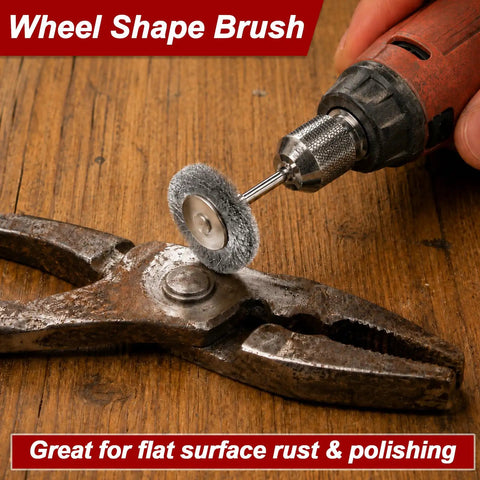 100 Piece Drill Wire Brush Wheel Set For Rotary Tools Heavy Duty Brass And Carbon Steel Cups Nixes Rust And Weld Scale Quick Polish Work With 1/8 Inch Shank Knocks Gunk Off Real Quick on rusty pliers.