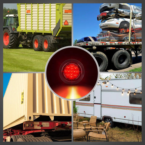 10 Pack 2.5 Inch Round Trailer Marker Lights Kit With 13 LED Per Light in use on various trailers and RVs