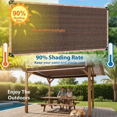 Six By Eight Feet Shade Cloth With Grommets, 90 Percent UV Blocking Mesh Tarp For Pergola Shade Cover Canopy, Mocha Color, Installed