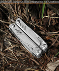 Everyday Carry Ready Eighteen In One Stainless Steel Multitool Pliers with 2CR13 Steel, folded on natural background