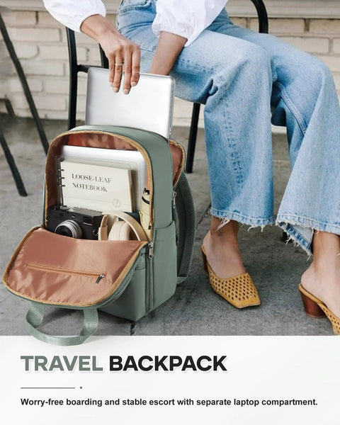 Person inserting laptop into Lightweight Travel Backpack For Personal Item Under Seat Fits Frontier Size 15.74 x 12.2 x 5.51 Inches