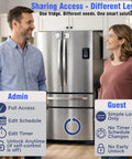 App Controlled Smart Lock For Snacks Food And Alcohol With Built In Timer And Scheduling Modes For Fridge Cabinet Or Pantry Keep Temptation Locked Tight in a kitchen with two adults discussing access levels.