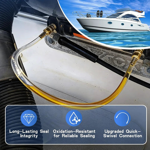 Upgraded 2026 Hydraulic Steering Bleed Kit For Boats, 21.6 Inch System with clear tube and brass fittings, in use