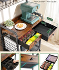 Rolling Coffee Bar Cart On Wheels For Small Spaces With 5-Tier Storage, Syrup Rack And Tea Pod Drawer, showcasing a coffee machine