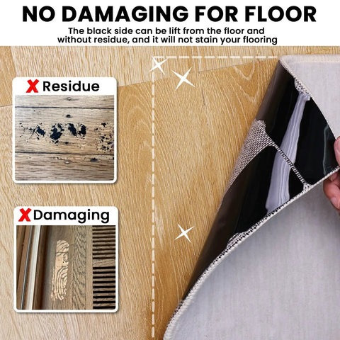 Non Slip Rug Gripper Pads For Area Rugs And Carpets, Reusable Tape That Keeps Corners Flat, No Damage To Hardwood Floors, Dual Sided Carpet Gripper Pads, 12 Pieces