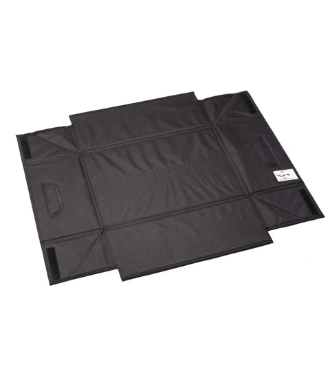 Porsche Luggage Compartment Storage Box Foldable 32 Liter Car Trunk Organizer with Velcro fasteners, shown flat and unfolded
