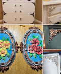 Hella Classy Five Piece Carved Wood Floral Appliques For Furniture Makeover, rubber wood floral pieces on furniture.