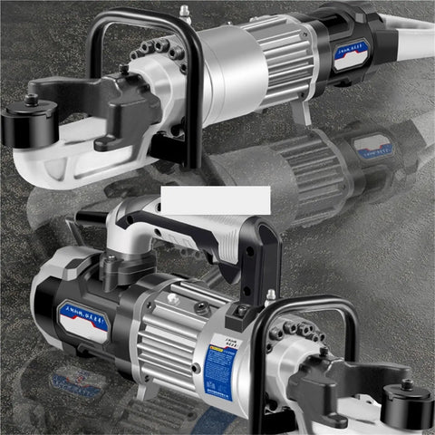 Professional Electric Rebar Cutter And Bender Machine for 4-16mm Steel Bar Straightening, featuring a brushless hydraulic motor and ergonomic handle.