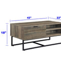 Heavy Duty Farmhouse Coffee Table With Storage Door And Two Open Shelves Industrial Rustic Cocktail Center Table For Living Room, dimensions 42x22x18 inches, MDF and metal construction.