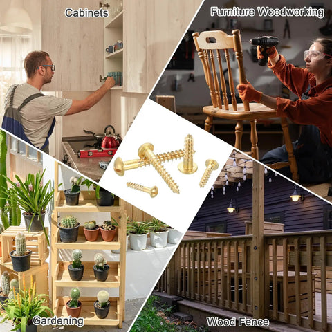 Brass Slotted Round Head Self Tapping Wood Screws M3.5 X 14mm For Woodworking, Furniture Assembly, Indoor Appliances, Pack of 28