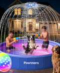 Foldable Dog Pool With Sprinkler And RGB LED Light 72 Inch Collapsible Hard Plastic Bathing Pool in use with dogs and kids