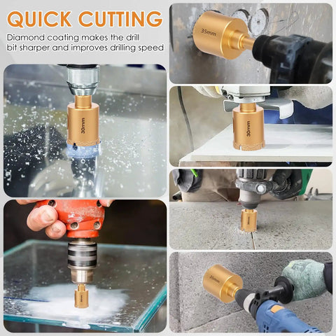 Hefty 12 Piece Diamond Hole Saw Kit With Full Drill Bit Set Designed For Smoothly Drilling Ceramic Tile Glass And Brick Tough Core Bits in action