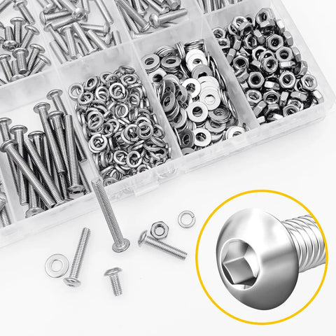 550 Piece M3 Screw Kit With Button Head Hex Socket Screws 304 Stainless Steel Must Have Nuts Flat And Spring Washers In Varied Lengths