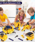 Children playing with Hands On STEM Building Robots Kit For Kids Ages 8 To 12 With Solar Powered Space Robot Toys 120 Pieces