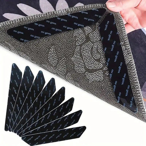 No Slip Carpet Gripper Kit 16 Pack with adhesive rug pads and edge clips for anti-curling on floors.