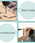 Job Site Ready Wood Screw Assortment Kit, 152 Pieces Bronze Galvanized Flat Head Phillips Drives in use with drill.