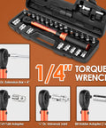 Quarter Inch Drive Torque Wrench Kit With 27 Piece Bike Tool Set Pro Grade Build High Precision shown with open case