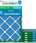 Front view of 16x25x1 Air Filter MERV 13 for Smoke and Allergen Defense, Electrostatic Pleated HVAC Replacement, six-pack