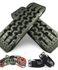 Recovery Traction Tracks Tire Ladder For Off Road Sand Snow Mud 4WD Olive with nylon reinforced gripping system shown.