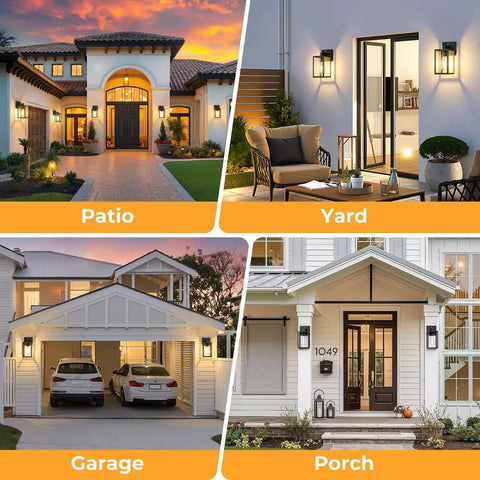 Two Pack Dusk To Dawn Outdoor Wall Lanterns With Automatic Sensor For Front Porch And Garage waterproof black exterior lights.