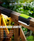 Real Deal Solar Deck Lights For Outdoor Yard And Fence Featuring Waterproof 16 Pack Warm White 4 Led Bulbs Per Unit With Wide Coverage And No Sweat Setup For Total Backyard Chill Atmosphere on wooden railing.