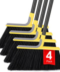 Four Pack Outdoor Broom With 58 Inch Adjustable Handle And 14.2 Inch Wide Heavy Duty Bristles For Fine Particle Pickup