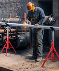 VEVOR V-Head Pipe Stand, pair of red folding pipe stands with adjustable height, carbon steel frame.