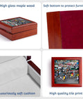 Premium Maple Wood Jewelry Box Featuring A Straight Up Killer Dhaka Rickshaw Street Scene On A Shiny Ceramic Tile Plus Extra Soft Velvet Lining For Your Big Time Treasures, showcasing soft velvet cushion and glossy finish.