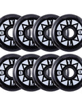 Set of 8 black and white 80mm Inline Skate Wheels 24mm Thick 85A Urethane For Smooth Indoor And Outdoor Skating with unique pattern