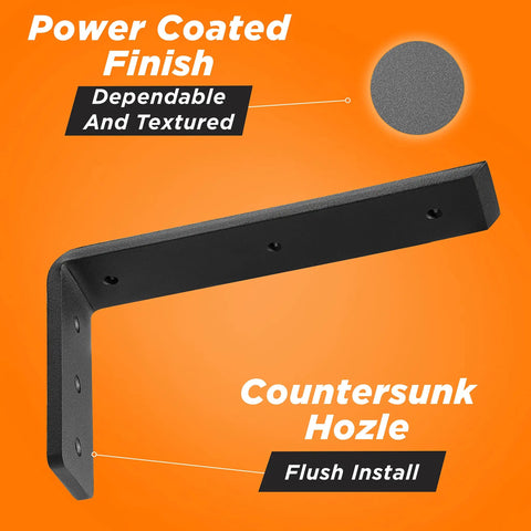 Heavy Duty 12 Inch Countertop Support Brackets For Granite And More, wall mounted black steel bracket with power coated finish