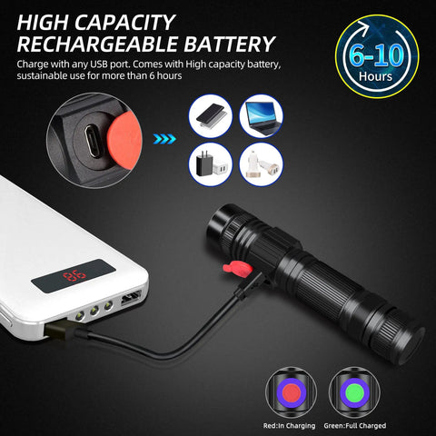 365nm UV Flashlight Blacklight 2 Pack USB Rechargeable Handheld Wood's Lamp with charging cable and power bank.