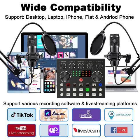 Dual Podcast Gear Bundle For Two With V8s Voice Changer And BM 800 Studio Condenser Microphones setup with devices