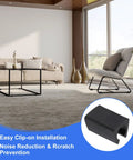 16 Piece Black Office Chair Leg Caps With Nails Smooth Glide Floor Protectors Fitting 0.47 Inch Metal Tubes in modern living room setting.