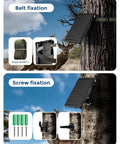 Solar Panel Kit For Trail Cams With 6000mAh Battery And 12V Output IP66 Waterproof mounted with belt and screw fixation options