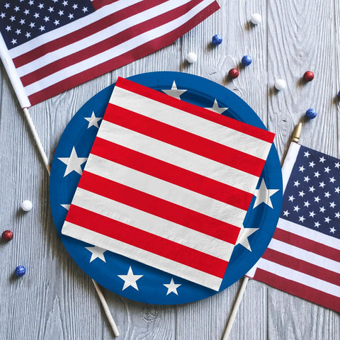 Patriotic Party Tableware Kit Disposable Dinner Plates 9in And Dessert Plates 7in Napkins And Cocktail Napkins Stars And Stripes Designs