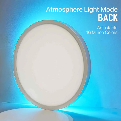 Smart RGB LED Ceiling Light Flush Mount 12 Inch 24W Dimmable with blue light ambience, tunable white and full color display