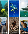 Six images showing a Palm Sized Dory Underwater Drone With 1080p Full HD Camera in various activities and settings.