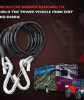 Coiled Trailer Safety Cable Kit With S Hooks, 7500 Lb Capacity, 7 Feet Long, Black Heavy Duty Towing Cables, Set Of 2, mounted on RV