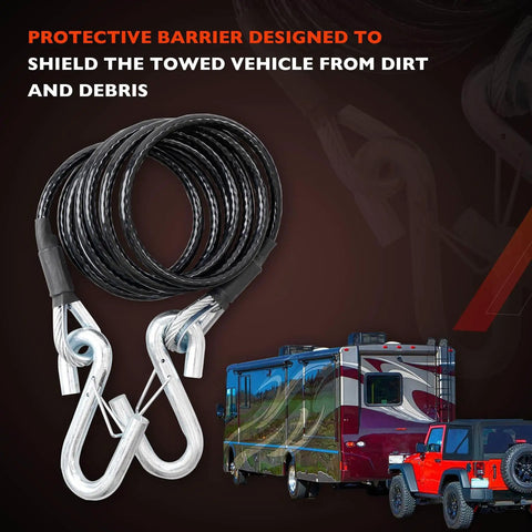 Coiled Trailer Safety Cable Kit With S Hooks, 7500 Lb Capacity, 7 Feet Long, Black Heavy Duty Towing Cables, Set Of 2, mounted on RV