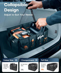 Foldable Trunk Organizer For SUVs And Sedans, Sturdy Car Storage With Two Big Compartments And Six Mesh Pockets, Black, 23.6 X 14.2 X 10.6 Inches, Keeps Groceries, Tools, And Gear Neatly Stowed On Every Trip.