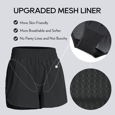 Dolphin Hem Athletic Shorts, 3 Inch Inseam, High Rise, Ultra Soft Lightweight Quick Dry Fabric, Built In Mesh Liner, mesh details