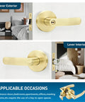 Six Pack Keyed Alike Entry Door Locks With Gold Door Handles For Indoor Or Outdoor Use shown on interior and exterior doors
