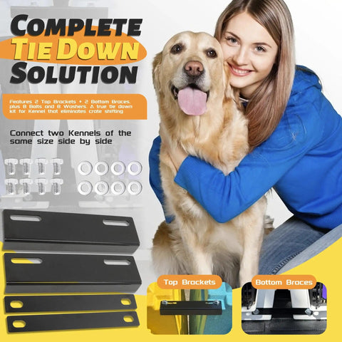Two Kennels Side By Side Coupler Kit With Two Top Brackets And Two Bottom Braces Includes Eight Mounting Bolts And Washers, dog and owner